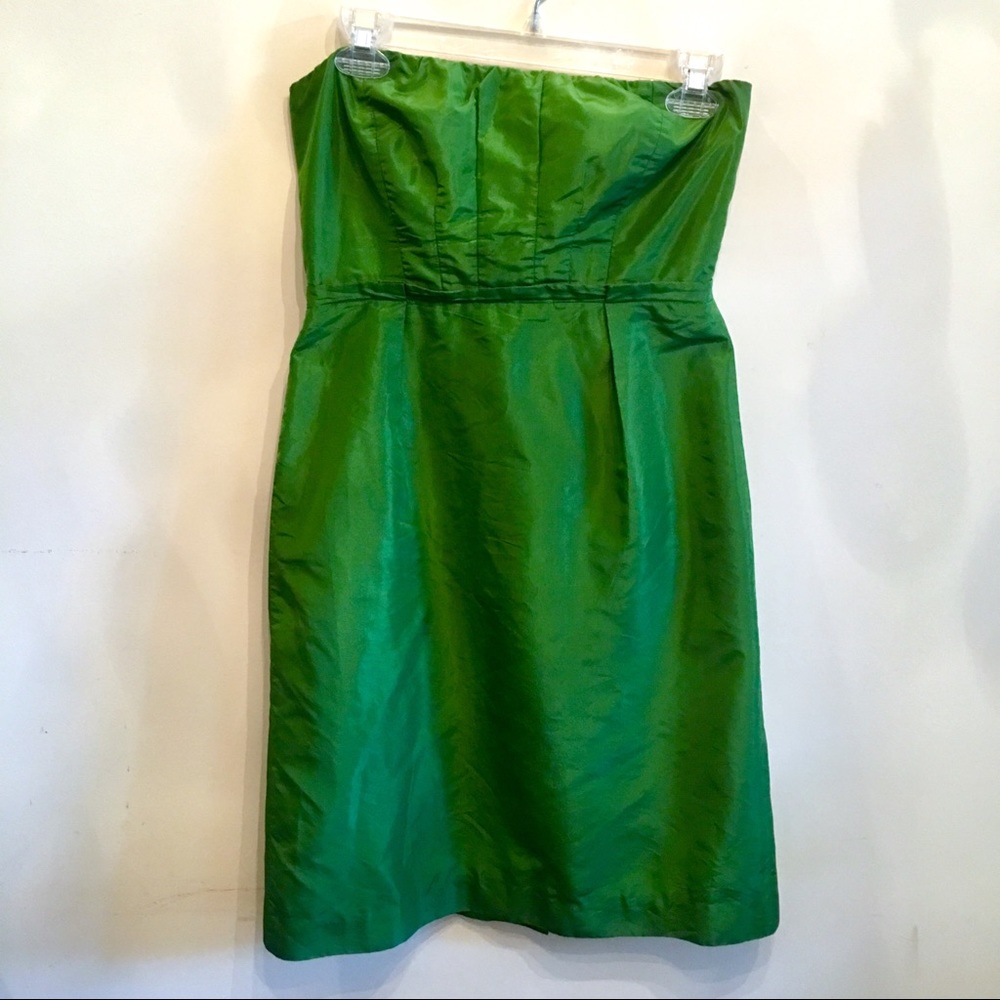 {J. Crew} Bright Green Silk Lined Strapless Dress